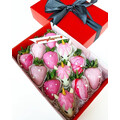 12pcs Pink Unicorn & Marble Chocolate Strawberries Gift Box